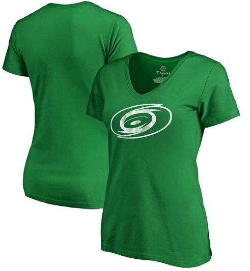 2020 NHL Carolina Hurricanes Fanatics Branded Women Plus Sizes St. Patrick Day White Logo TShirt  Kelly Green->nhl t-shirts->Sports Accessory